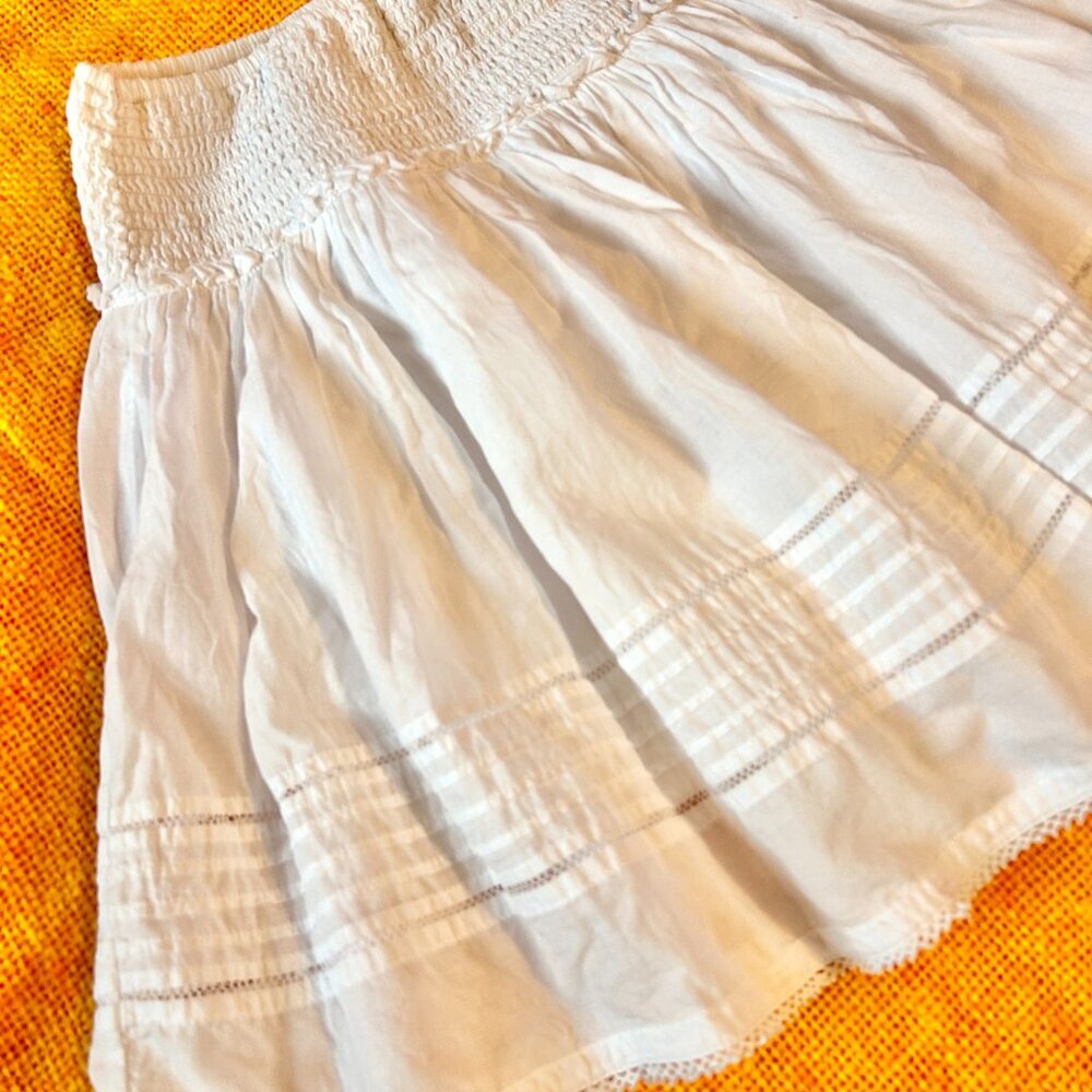 Stile Benetton White Cotton Skirt XS-L | Boho Peasant Smocked Waist Mini - Picture 2 of 7
